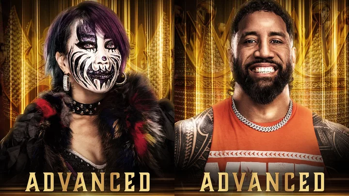 Asuka⁢ and Jey Uso celebrate thier ⁣King and Queen of the Ring tournament victories.